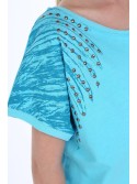 Girls\' blouse with round studs, turquoise NDZ8282 - Online store - Boutique